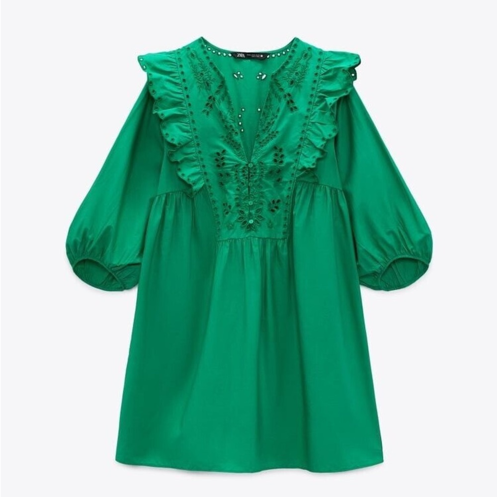 Green Zara eyelet mini dress